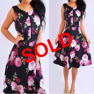 WHITE HOUSE BLACK MARKET Pink Green Floral Sleeveless A Line Dress Size 8 M